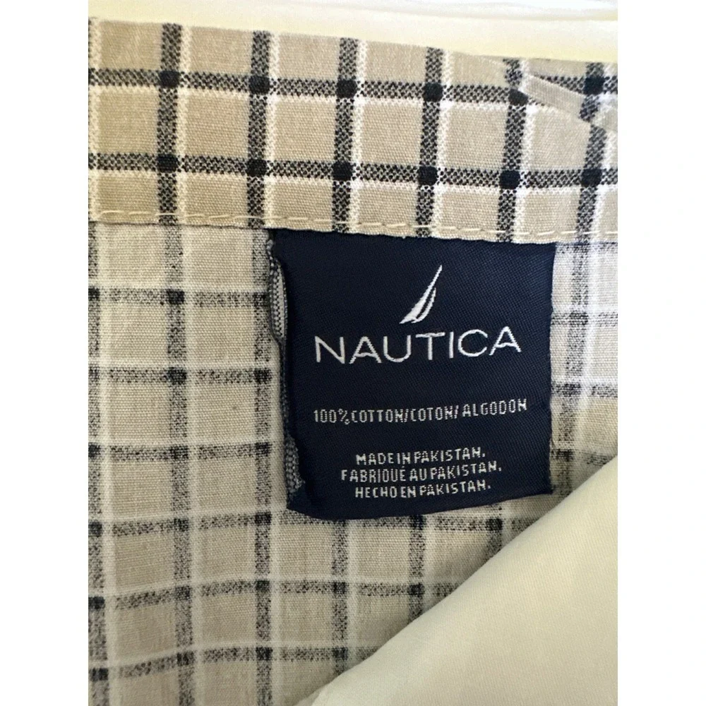 Nautica Home Twin Sheet Set 100% Cotton Tan Navy Grid Check Deep Pocket 2pc